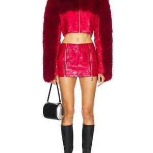 Kim Shui Red Faux Fur Skirt with K zip